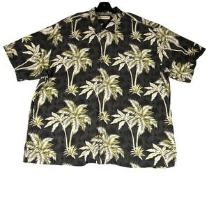 Tommy Bahama Mens Palm Tree Tropical Print Button Down Camp Shirt Black XL